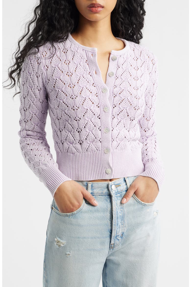 Pretty in Cotton Pointelle Cardigan, Main, color, ORCHID HUSH