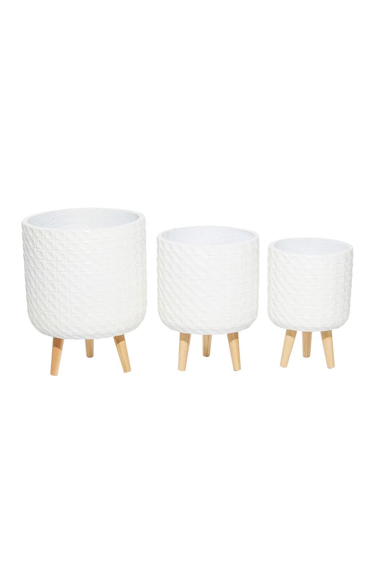 COSMO BY COSMOPOLITAN White Magnesium Oxide Contemporary Planter with Wood Legs - Set of 3, Alternate, color,