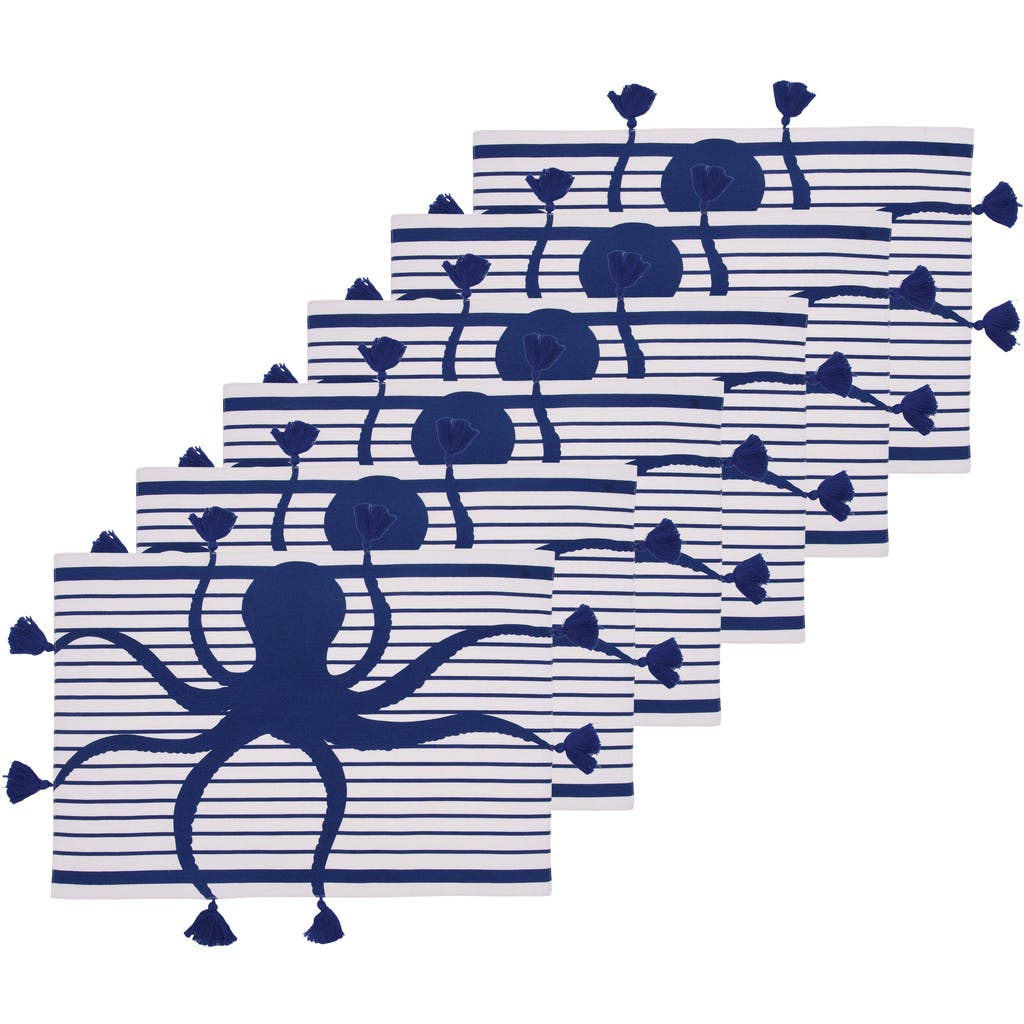 C & F Home C&f Home Indigo Octopus Stripes And Tassels Placemats Set Of 6 In Blue
