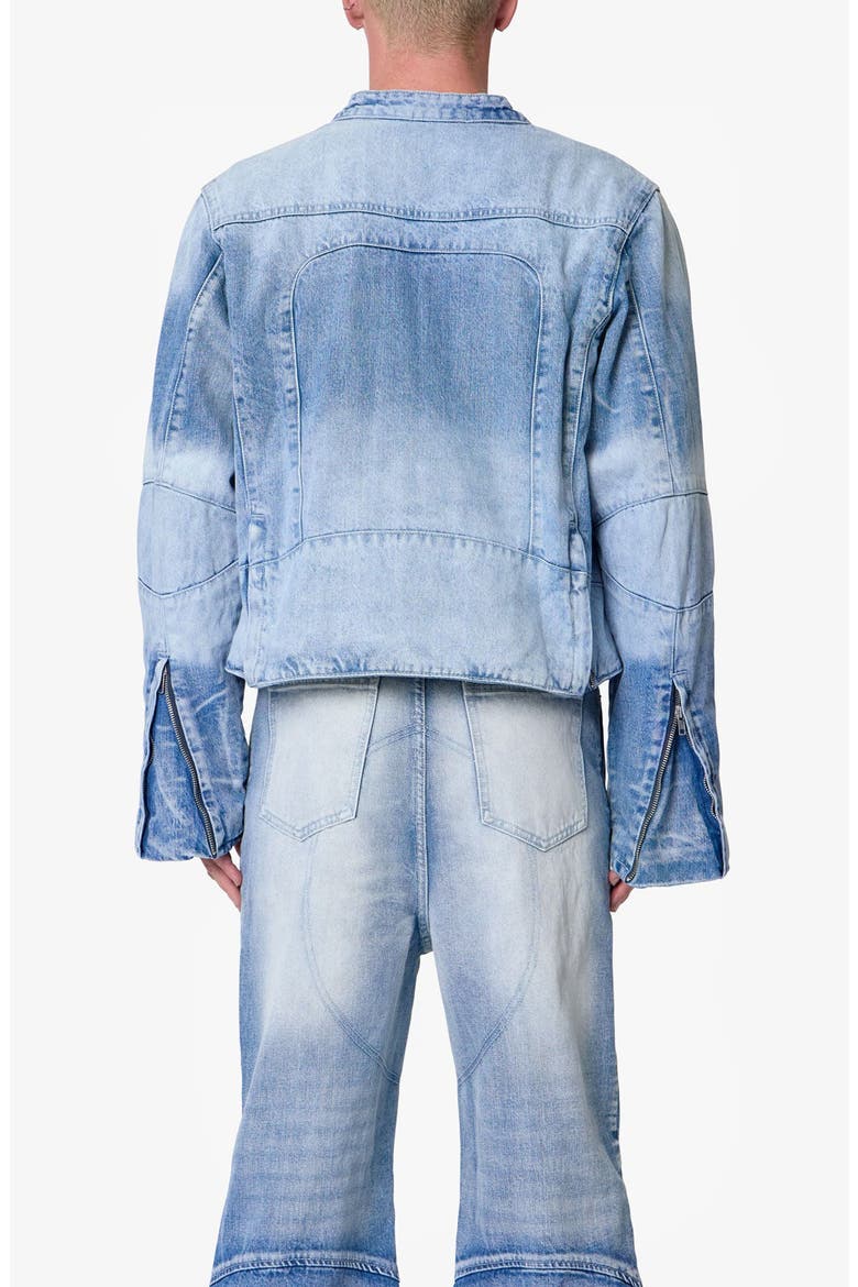 Paneled Moto Denim Jacket, Alternate, color, WASHED BLUE