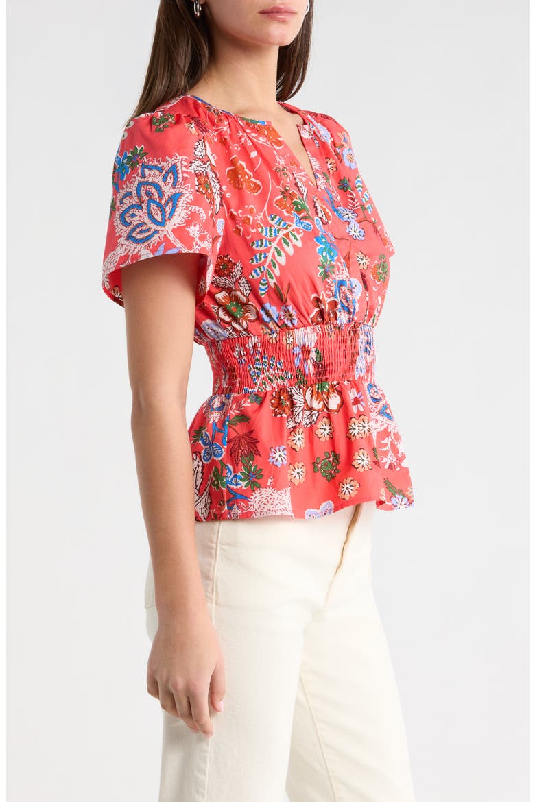 Oreanna Floral Sarina Smocked Top, Alternate, color, CORAL-BLUE