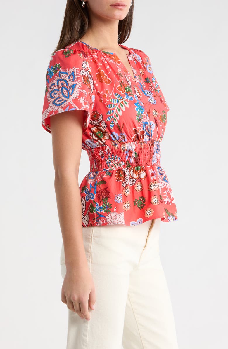 SUGARLIPS Oreanna Floral Sarina Smocked Top, Alternate, color, Coral-Blue