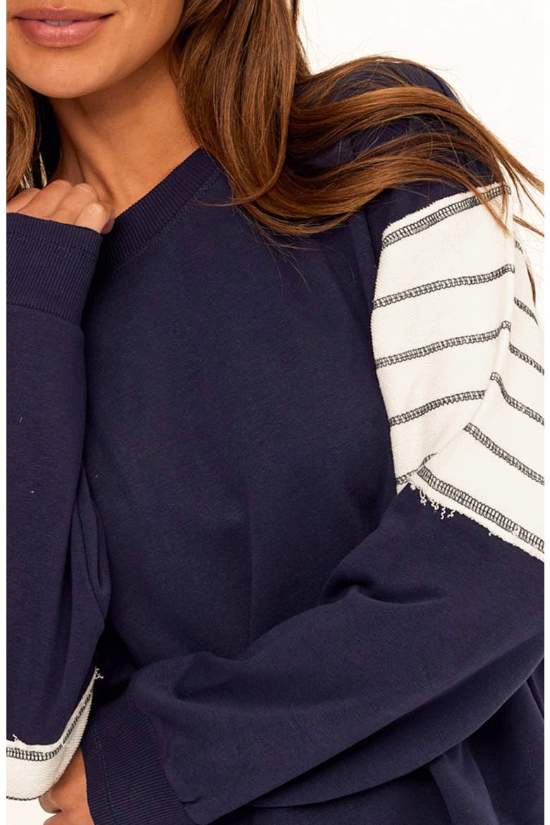 Kaelah Striped Sweatshirt, Alternate, color, STARGAZER / ECRU