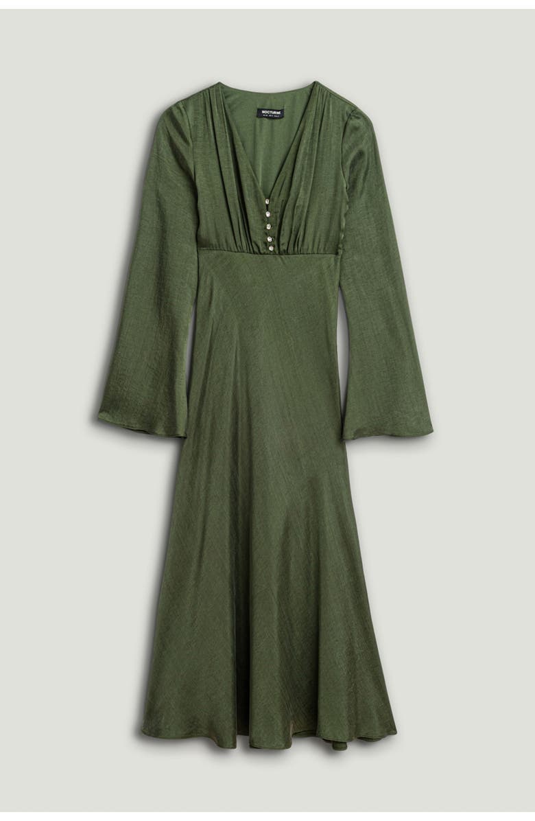Nocturne Crystal-Button V-Neck Maxi Dress, Alternate, color, Dark Green