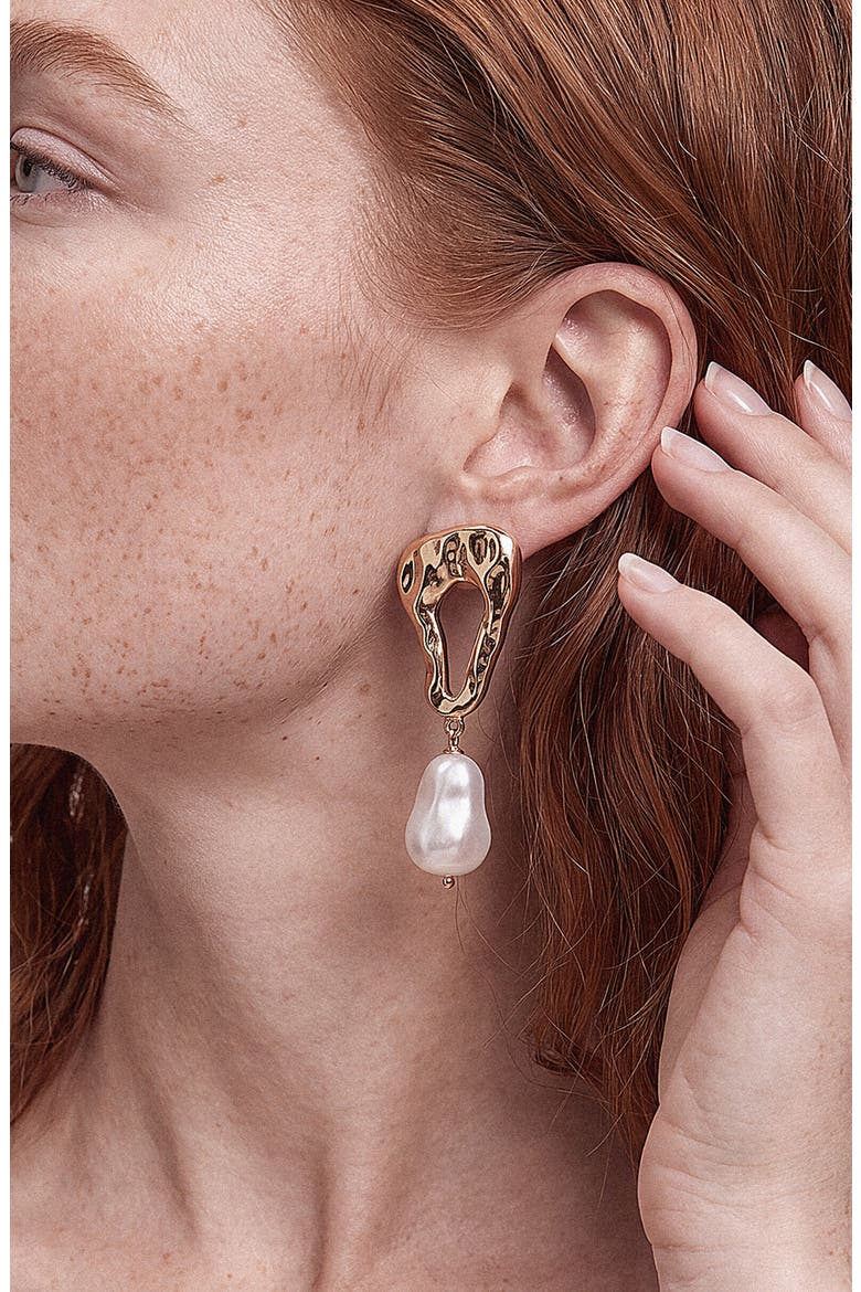 Abstract Imitation Pearl Drop Earrings, Alternate, color, GOLD