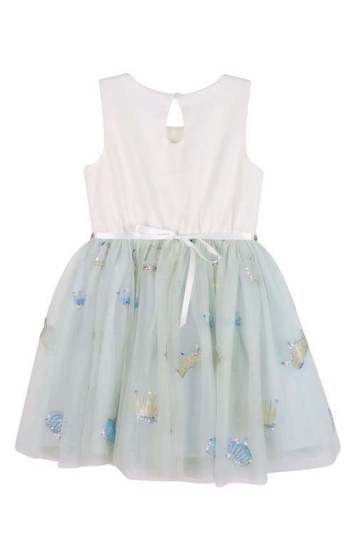 Shop Zunie Kid's Sequin Sleeveless Tulle Dress In Ivory/mint