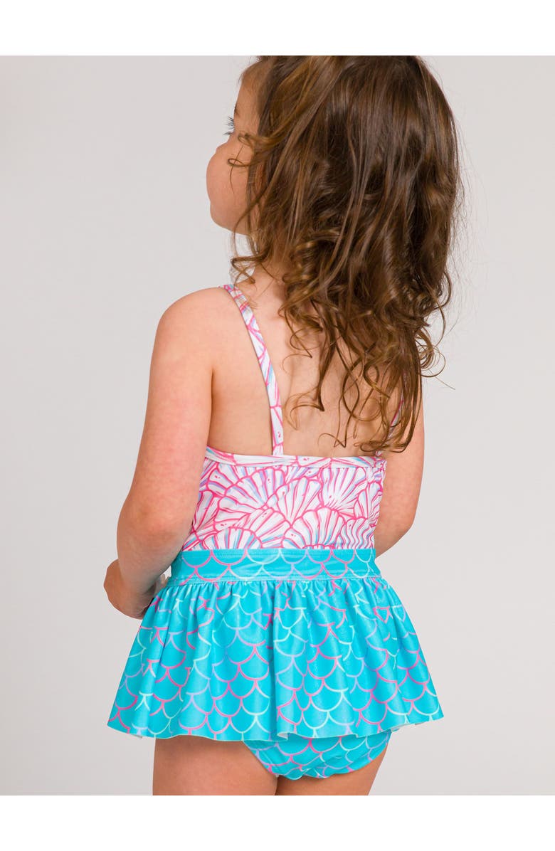 RuffleButts Girls UPF50+ Big Bow Skirted One Piece, Alternate, color, Pink Magical Mermaids