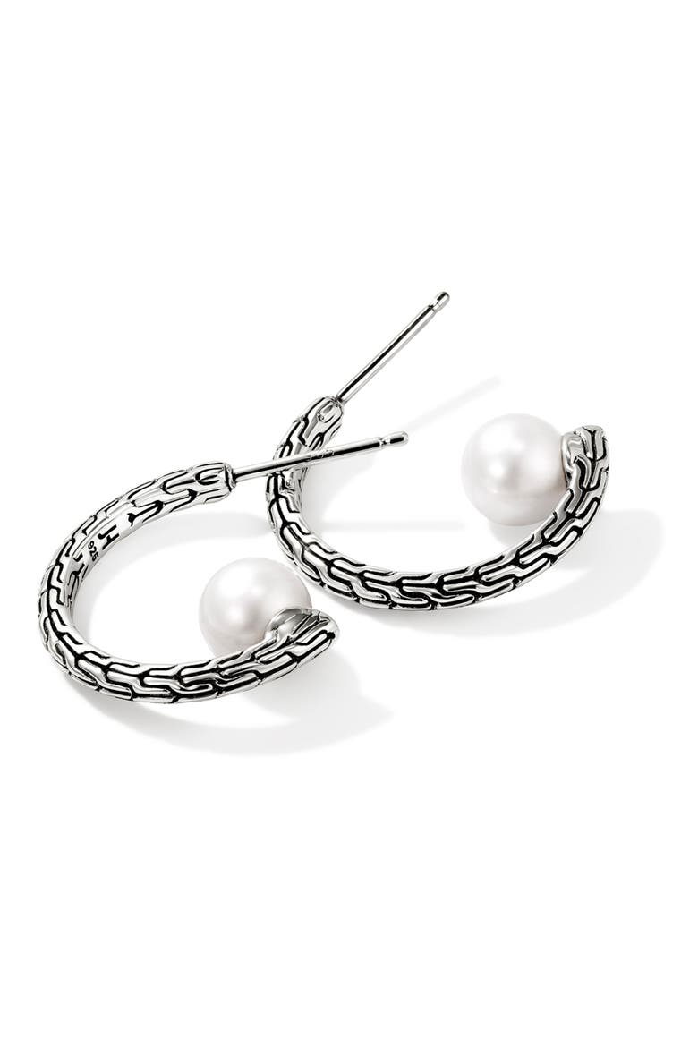 JH Essentials Pearl Hoop Earrings, Sterling Silver, 20mm, Main, color, SILVER/PEARL