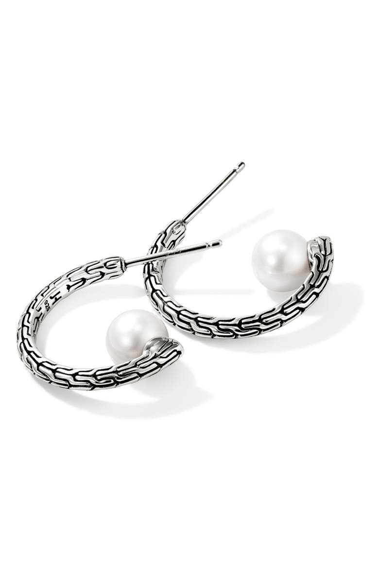 John Hardy JH Essentials Pearl Hoop Earrings, Sterling Silver, 20mm, Main, color, Silver/Pearl