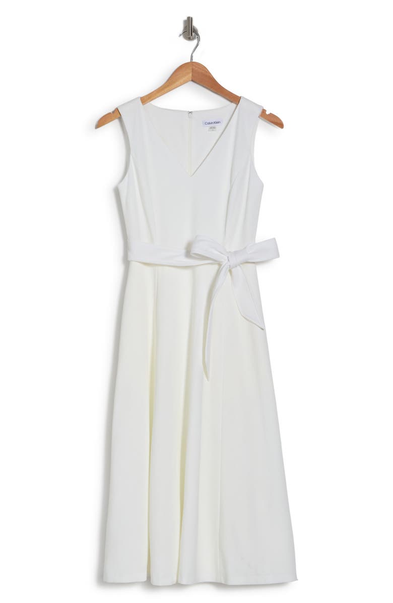 Calvin Klein Belted V-Neck Midi Dress, Alternate, color, 