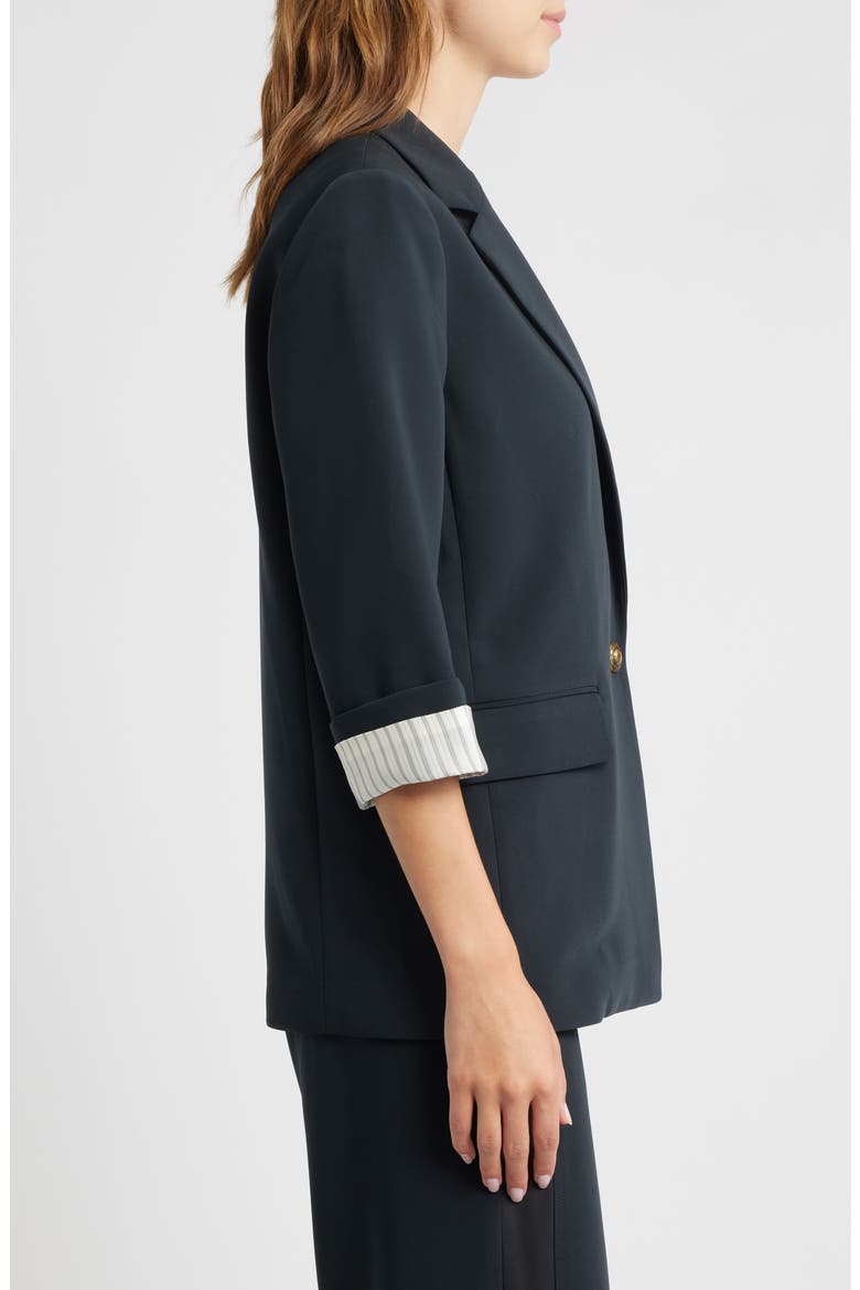 Jennie Elbow Sleeve Crepe Blazer, Alternate, color, BLACK