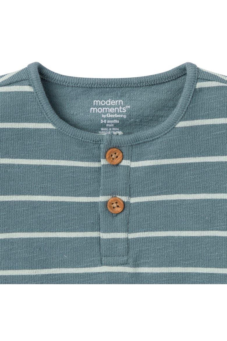 Henley Shirt and Shorts Set, Alternate, color, Teal Stripe