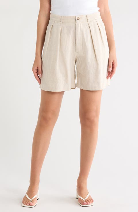 Double Pleat Linen Shorts