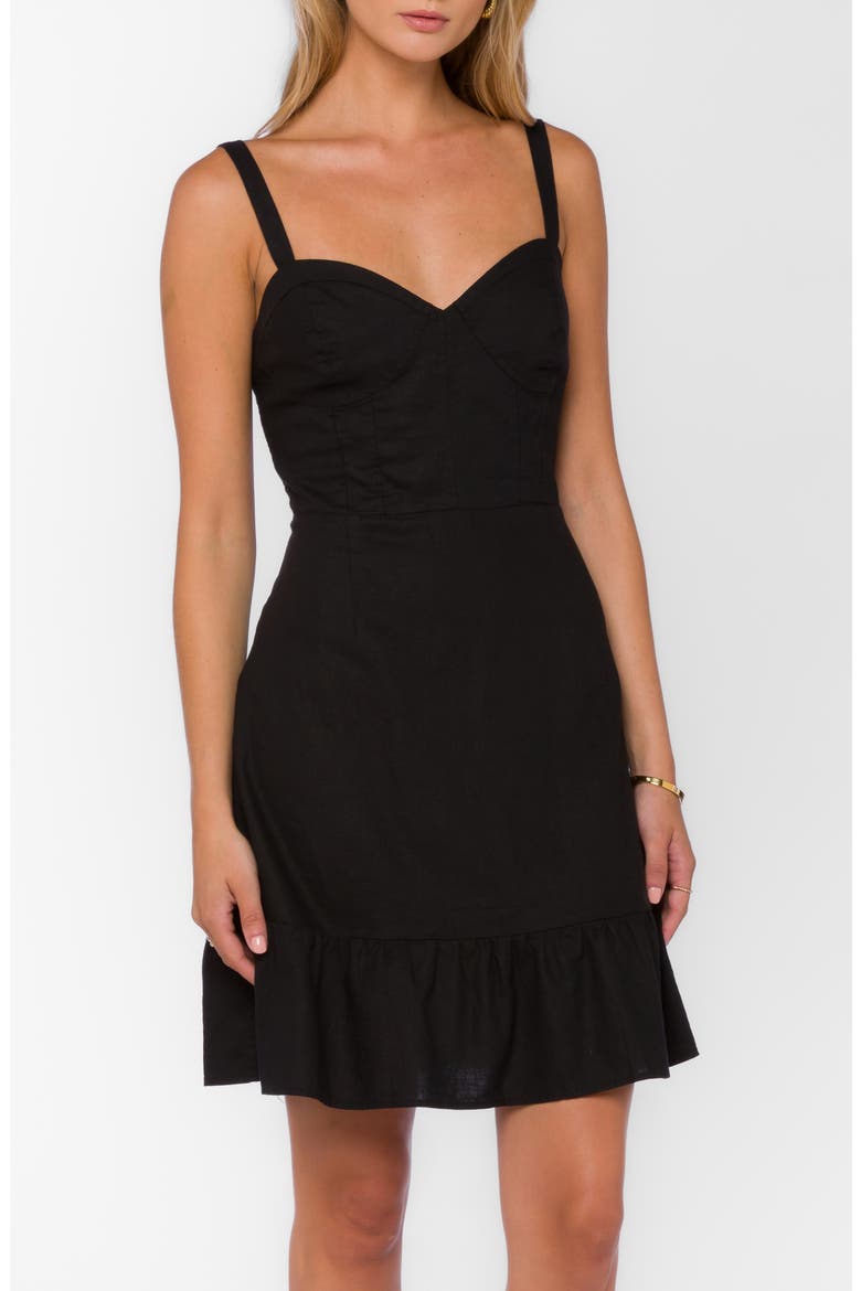 Linen Blend Mini Flounce Dress, Alternate, color, BLACK