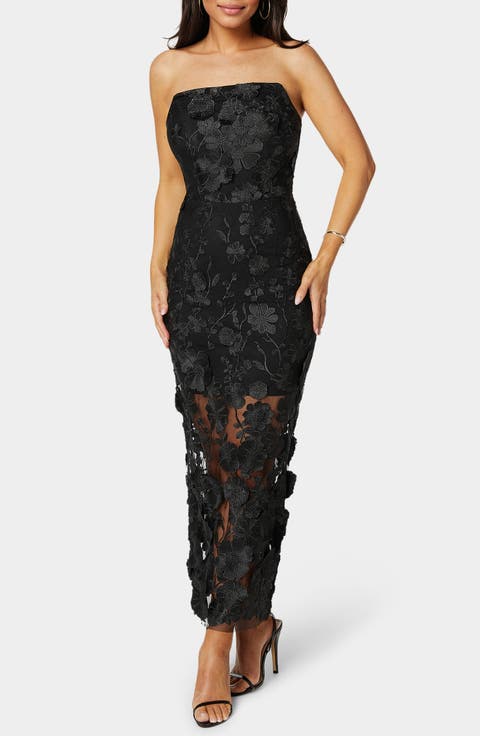 Strapless 3D Floral Lace Maxi Dress