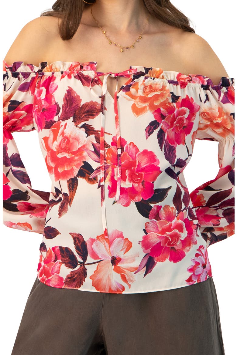 Off-Shoulder Long Sleeve Printed Blouse, Alternate, color, Ivory