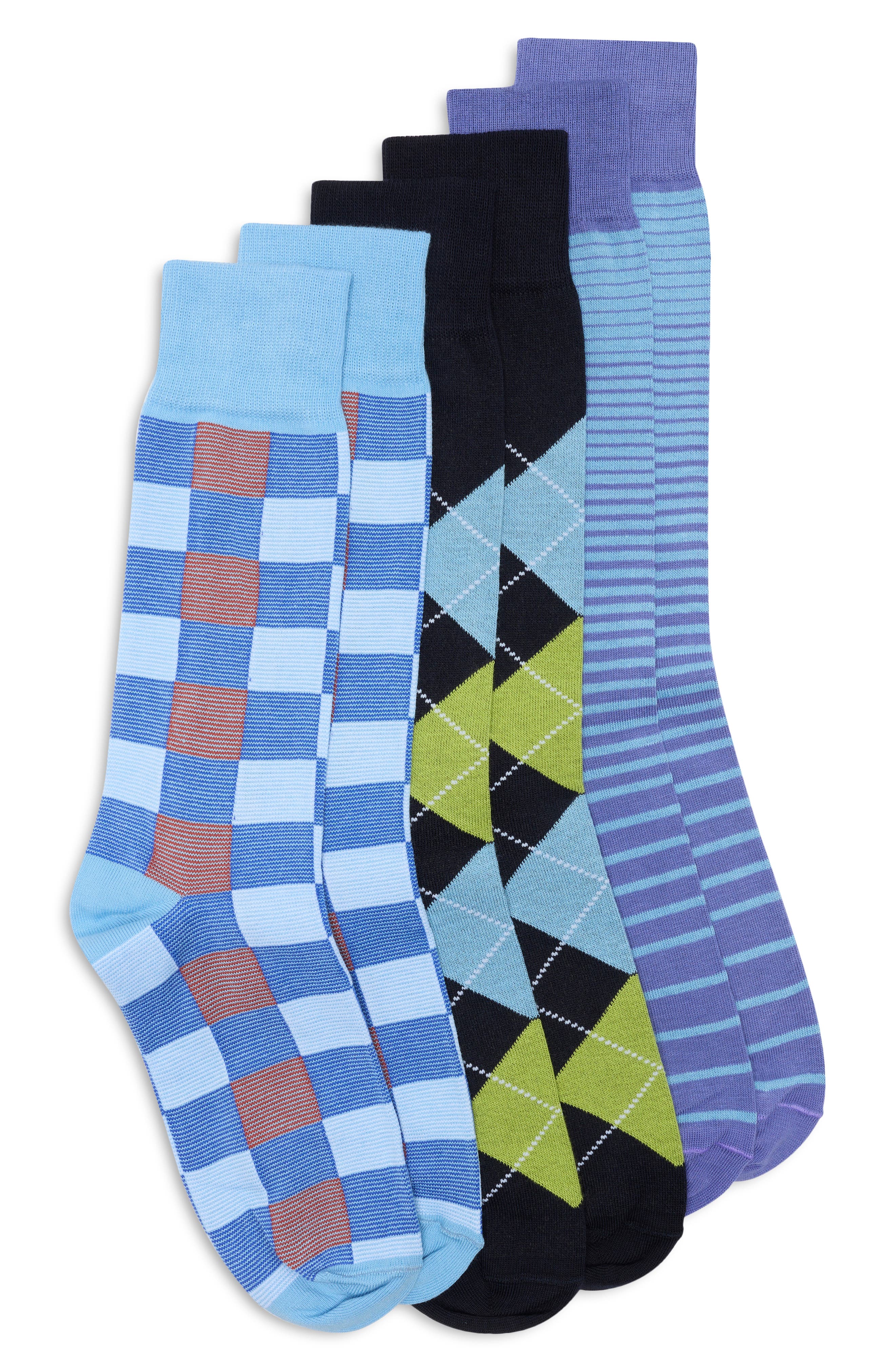 3-Pack Check Argyle Dress Socks