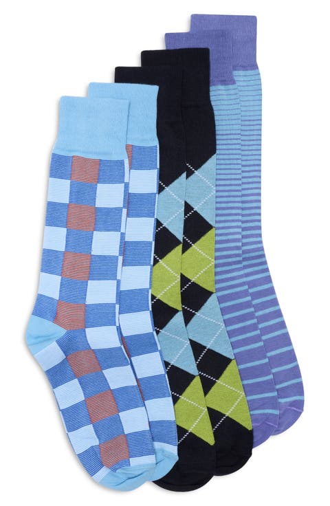 3-Pack Check Argyle Dress Socks