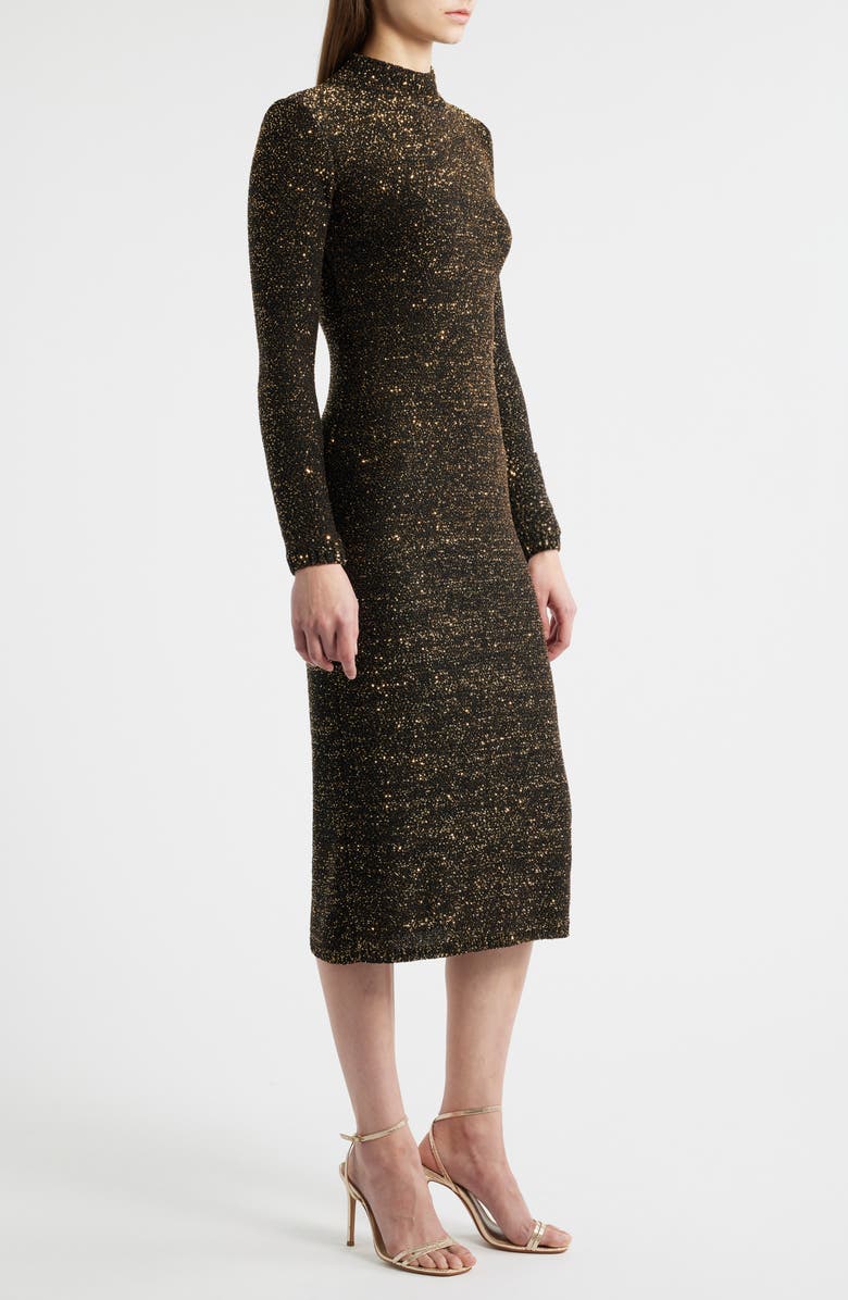 Elie Tahari The Angelina Sequin Long Sleeve Midi Dress, Alternate, color, Noir/ Gold Sequin