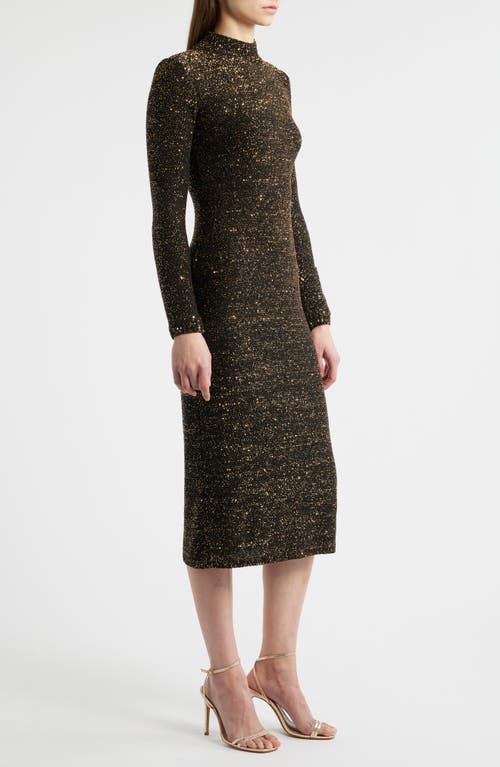 Elie Tahari The Angelina Sequin Long Sleeve Midi Dress In Brown