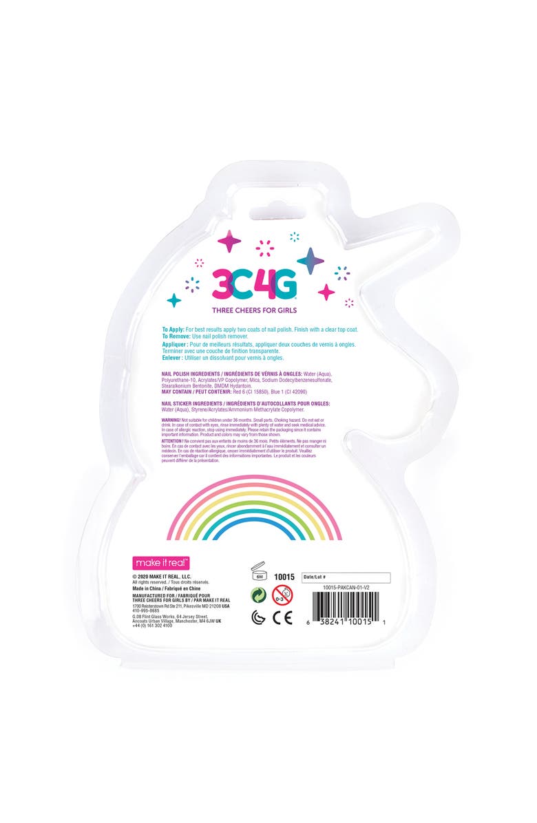 Three Cheers For Girls 3C4G Unicorn Shimmer Trio Nail Polish Set 3 Bottles W/ Nail Stickers, Alternate, color, Multicolored