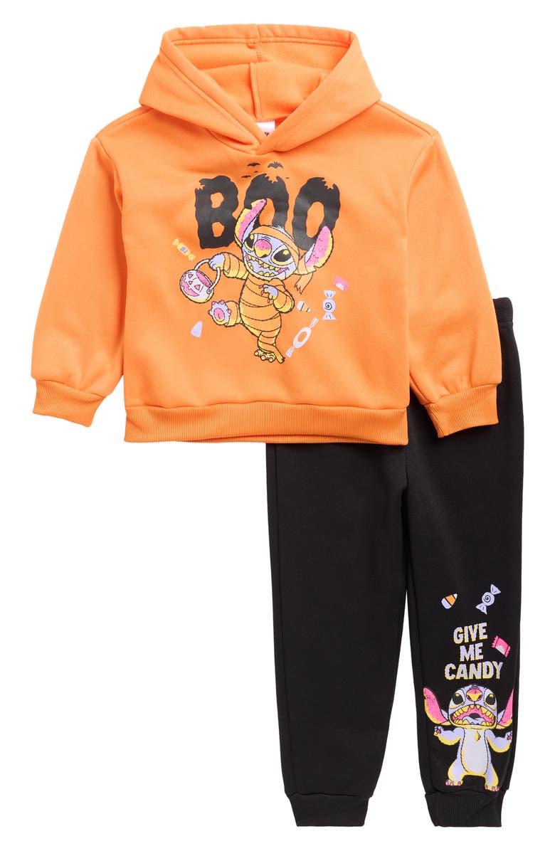 Children's Apparel Network x Disney<sup>®</sup> Kids' Stitch Boo Fleece Hoodie & Joggers Set, Main, color, Orange