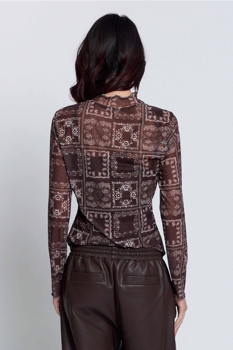 Wren Sheer Bandana Print Turtleneck Top, Alternate, color, Chocolate Combo