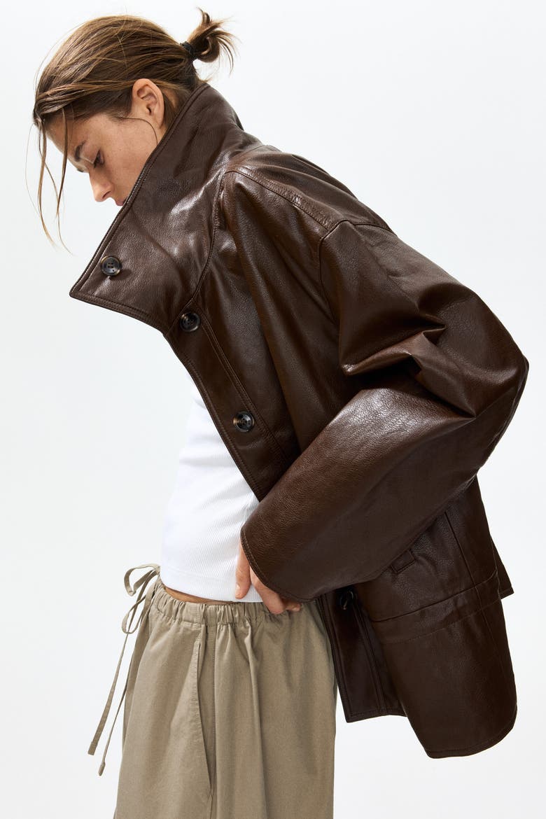 Oversized Peplum Jacket, Alternate, color, Dark brown