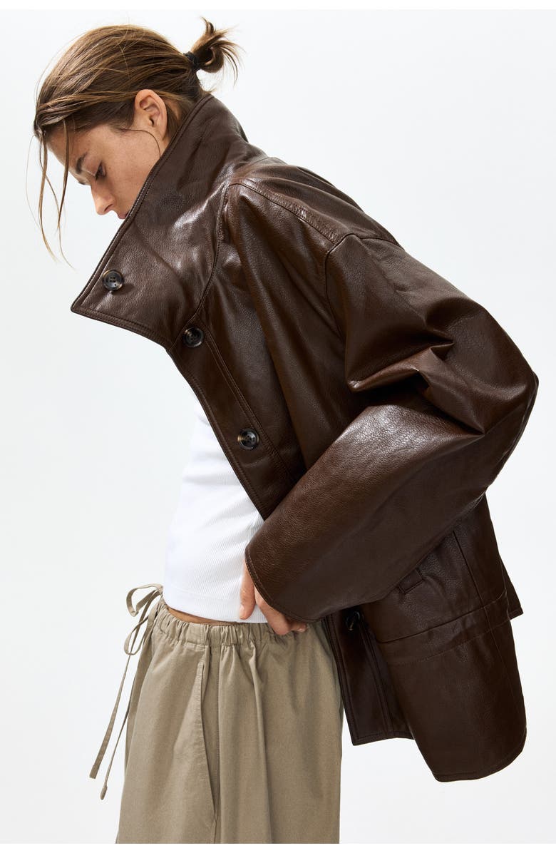 H&M Oversized Peplum Jacket, Alternate, color, Dark Brown