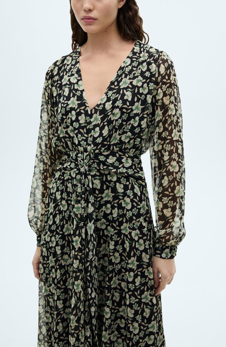 MANGO Floral Long Sleeve Chiffon Dress, Alternate, color,