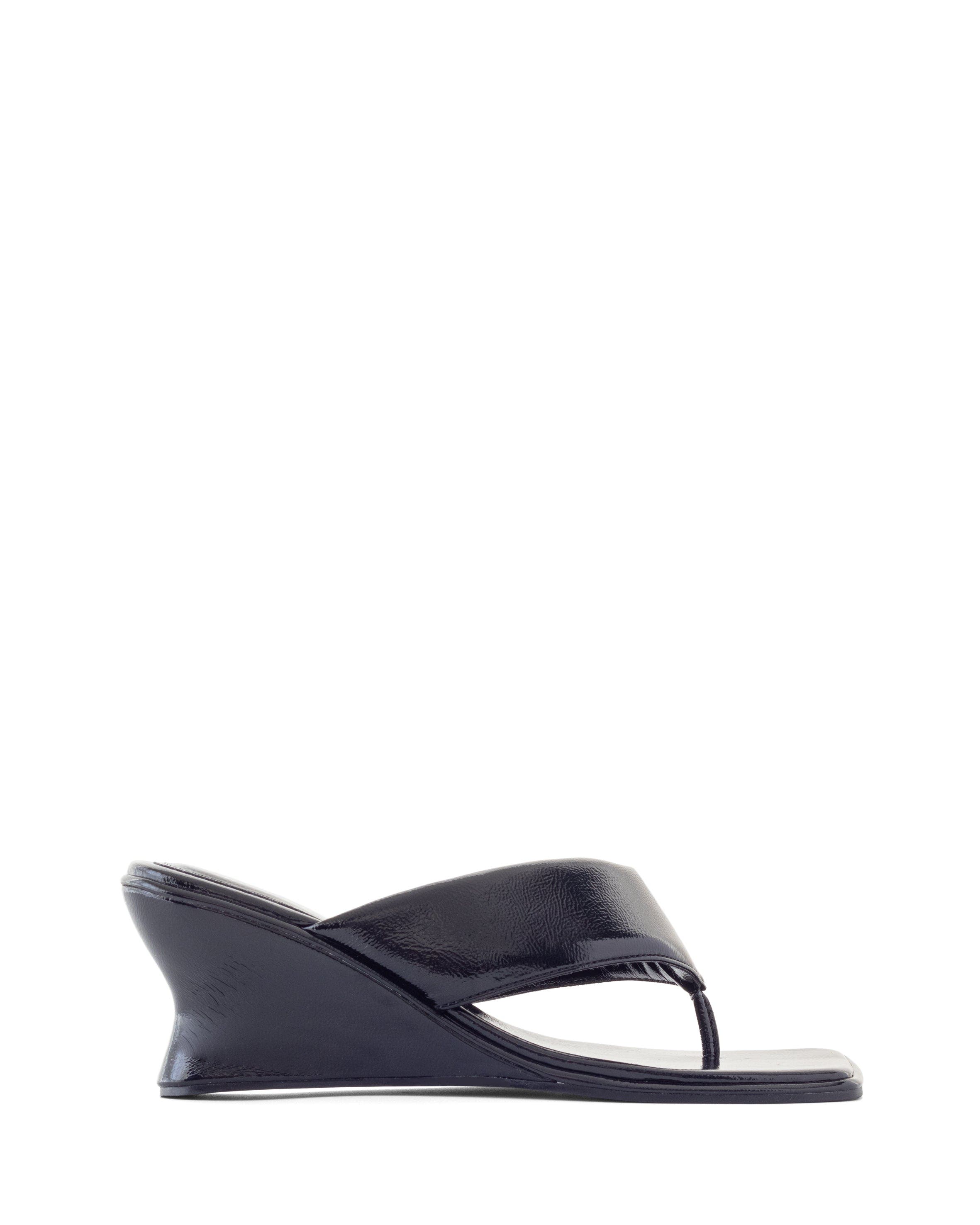 Therapy Australia LENNOX Square Toe Wedge Thong Heel, Alternate, color, Black Crinkled Patent Pu