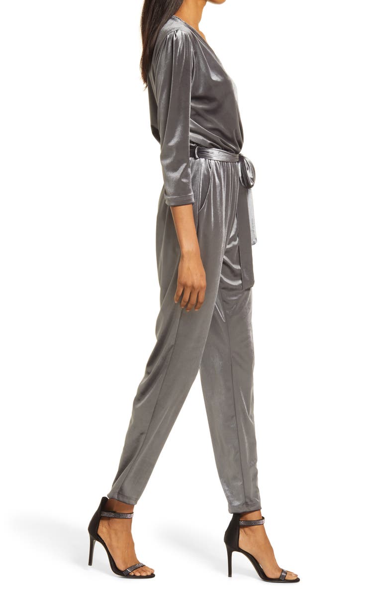 Fraiche by J Velvet Tie Waist Jumpsuit, Alternate, color, 