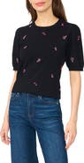 CeCe Beaded Short Sleeve Crewneck Sweater