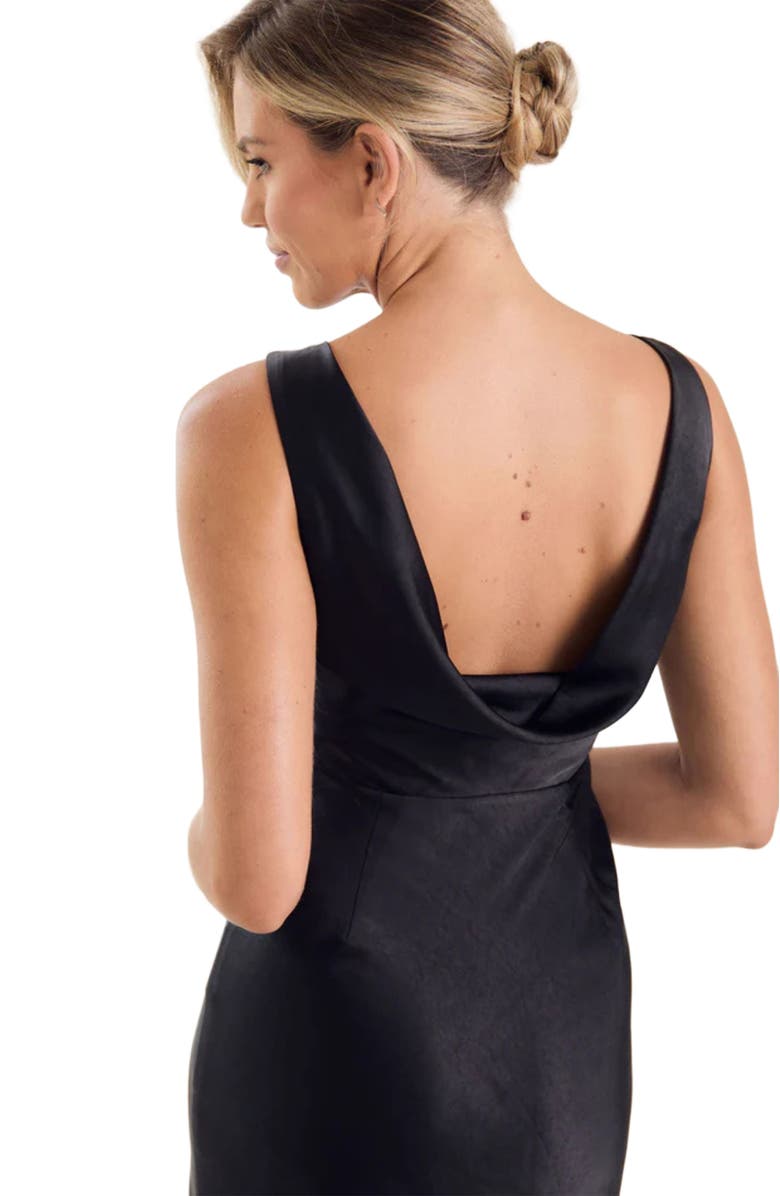 Six Stories Cowl Back Satin Bridesmaid Dress, Alternate, color, Black