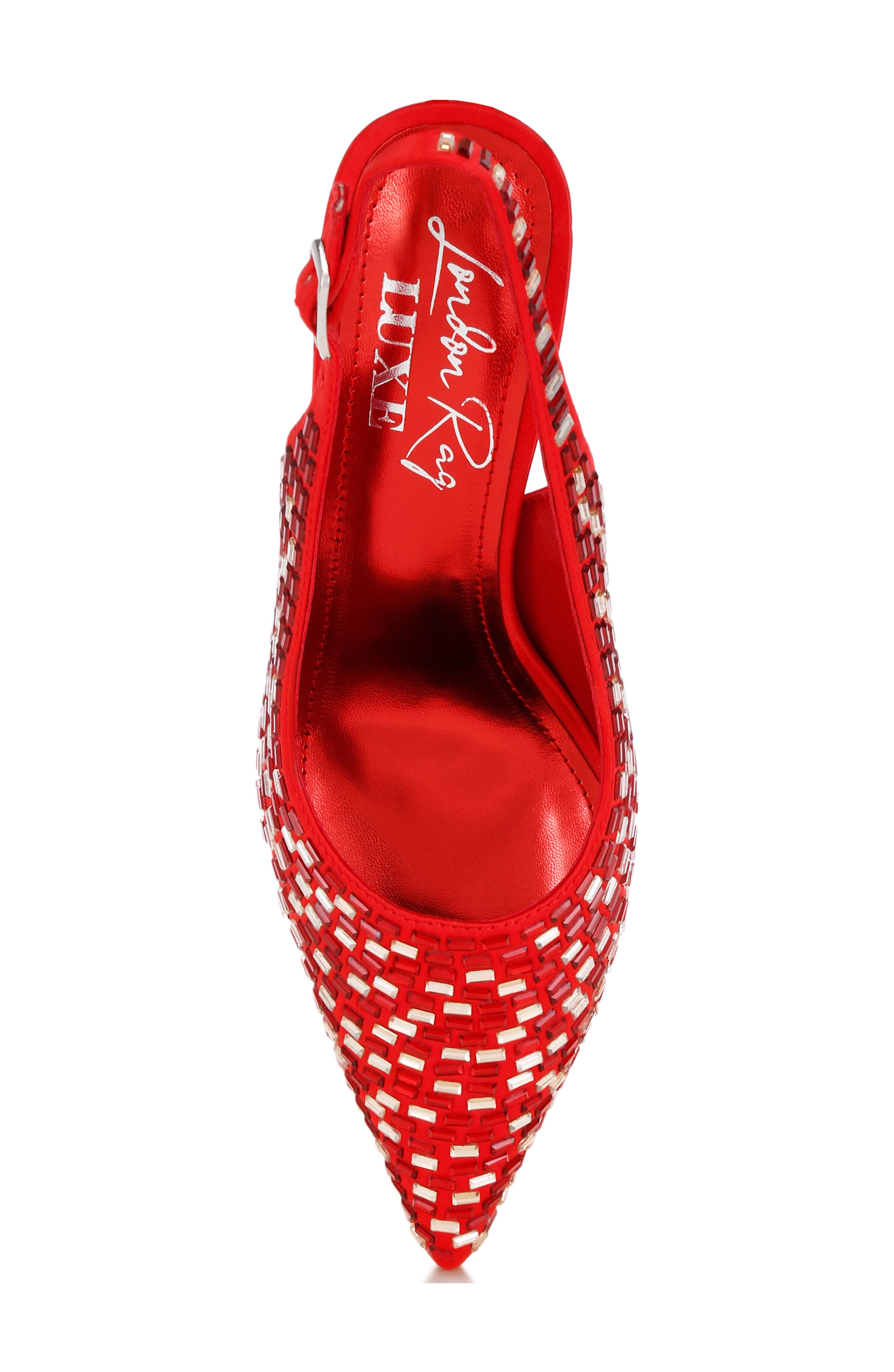Lutina Mirrored Jewel Slingback Pump, Alternate, color, RED