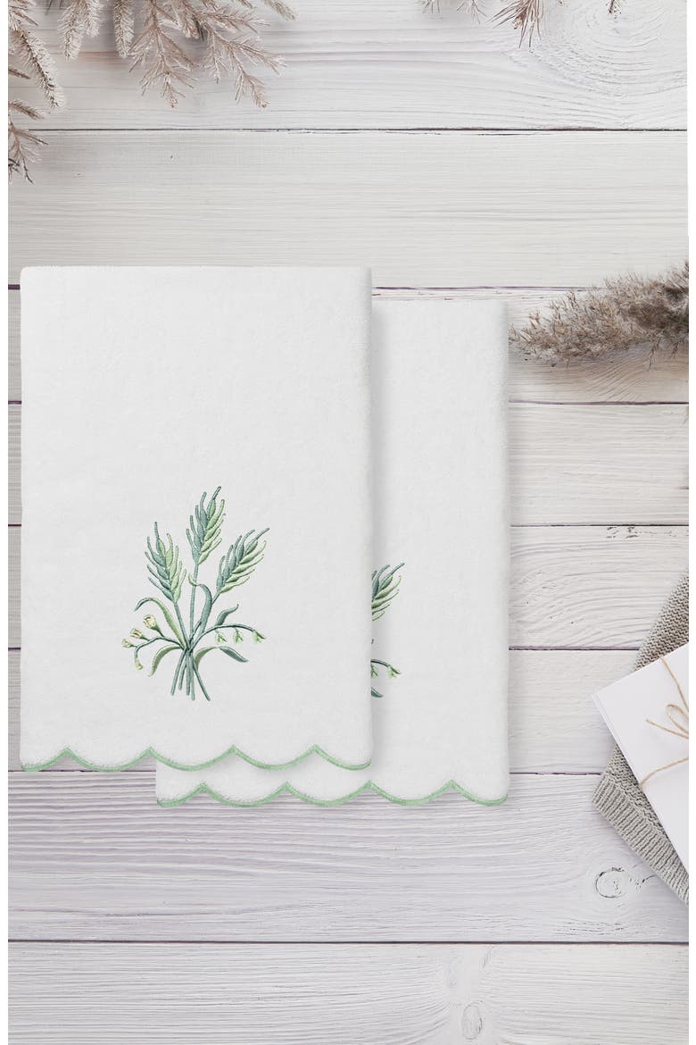 Whitney Scallop 2-Piece Bath Towel Set, Alternate, color, WHITE/ GREEN