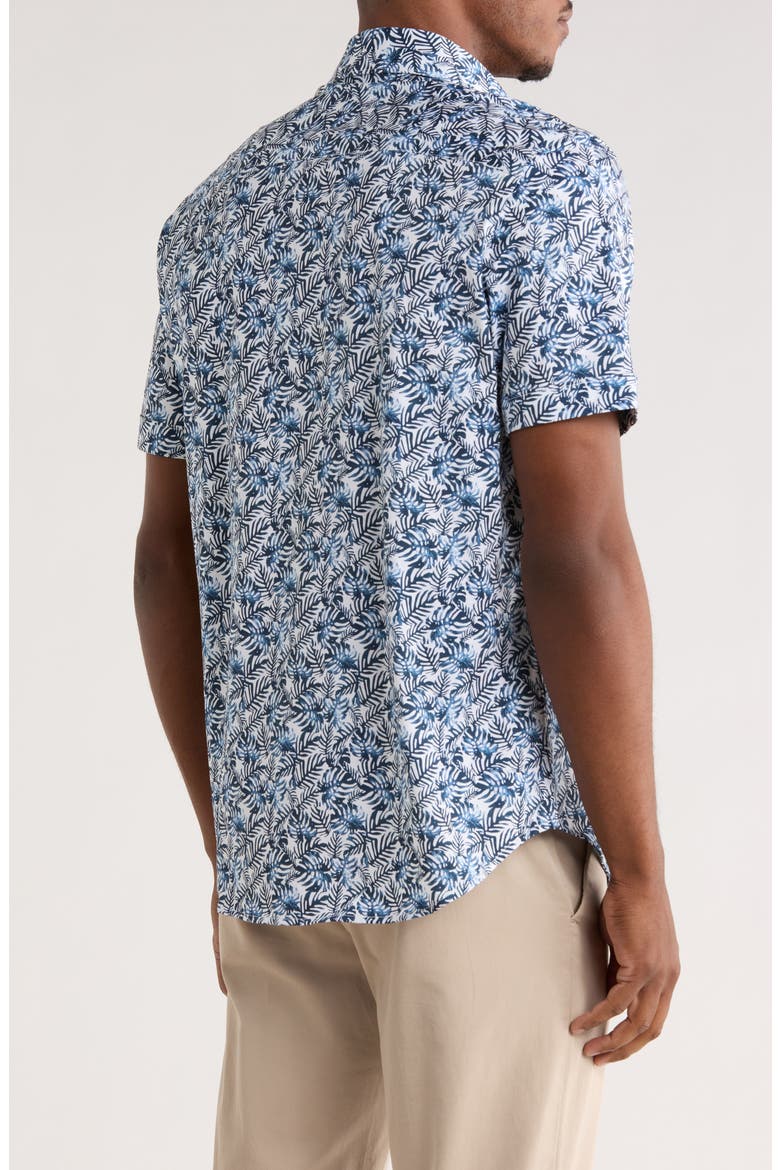 Print Short Sleeve Button-Up Shirt, Alternate, color, NAVY