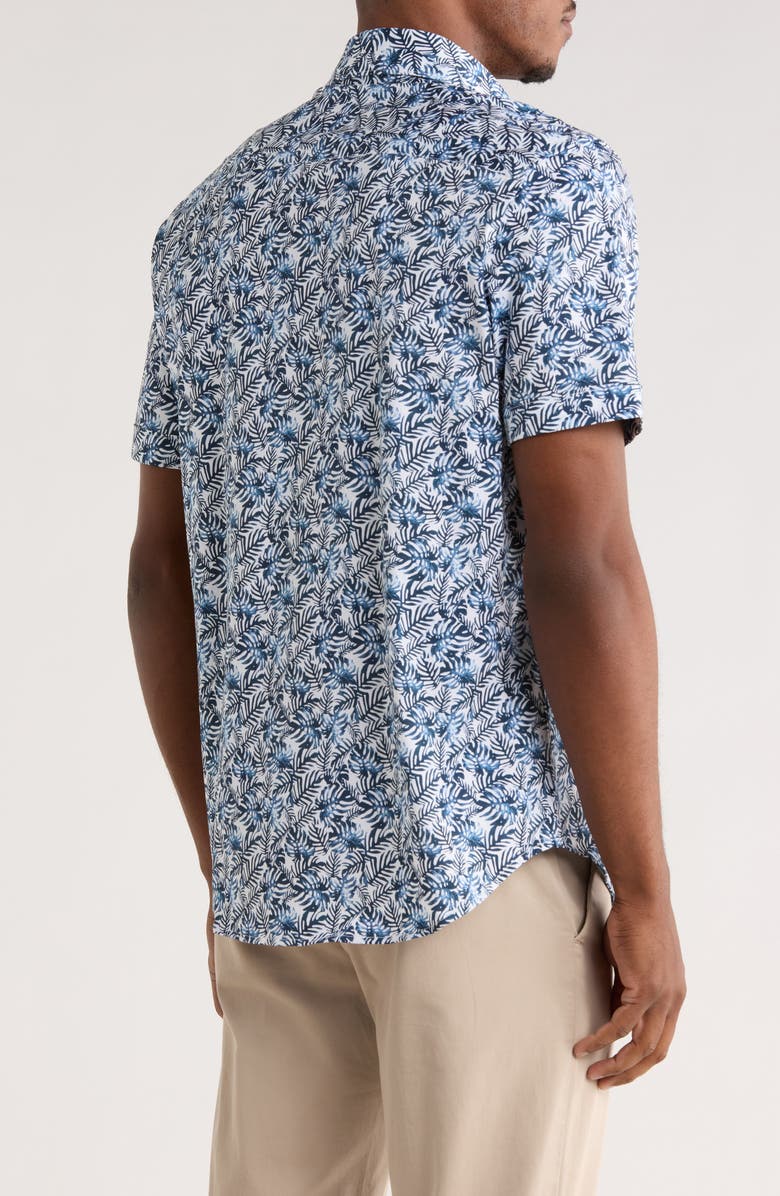 Bugatchi Print Short Sleeve Button-Up Shirt, Alternate, color, Navy