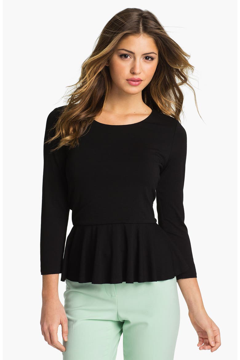 Three Quarter Sleeve Peplum Top, Main, color, RICH BLACK