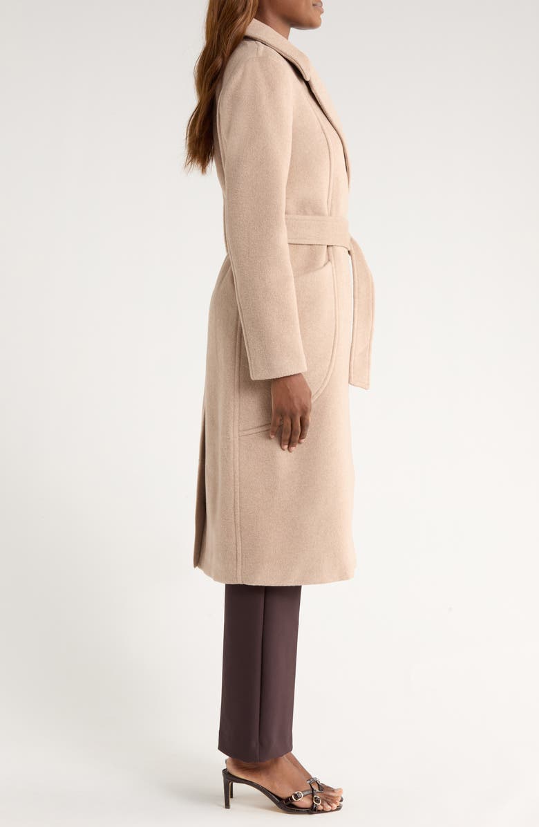 Bernardo Belted Wool Blend Longline Coat, Alternate, color, Oatmeal