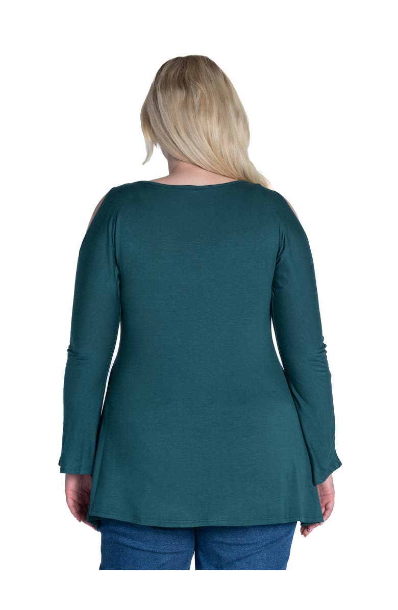 24seven Comfort Apparel Long Sleeve Criss Cross Cold Shoulder Top, Alternate, color, Hunter