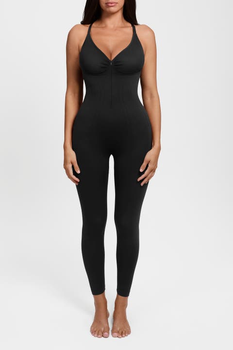 Shapewear Zip Front Deep V Adjustable Strap Jumpsuit