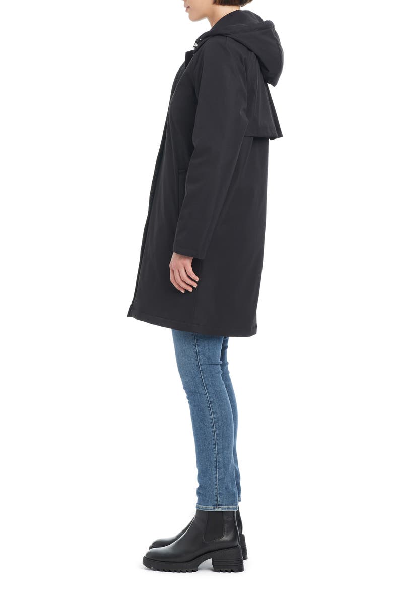 water resistant raincoat with removable hood, Alternate, color, BLACK