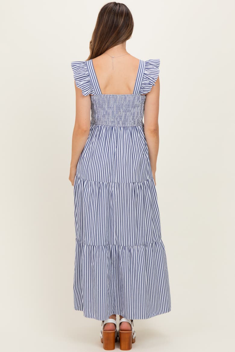 Striped Ruffle Strap Smocked Maxi Dress, Alternate, color, Navy Blue