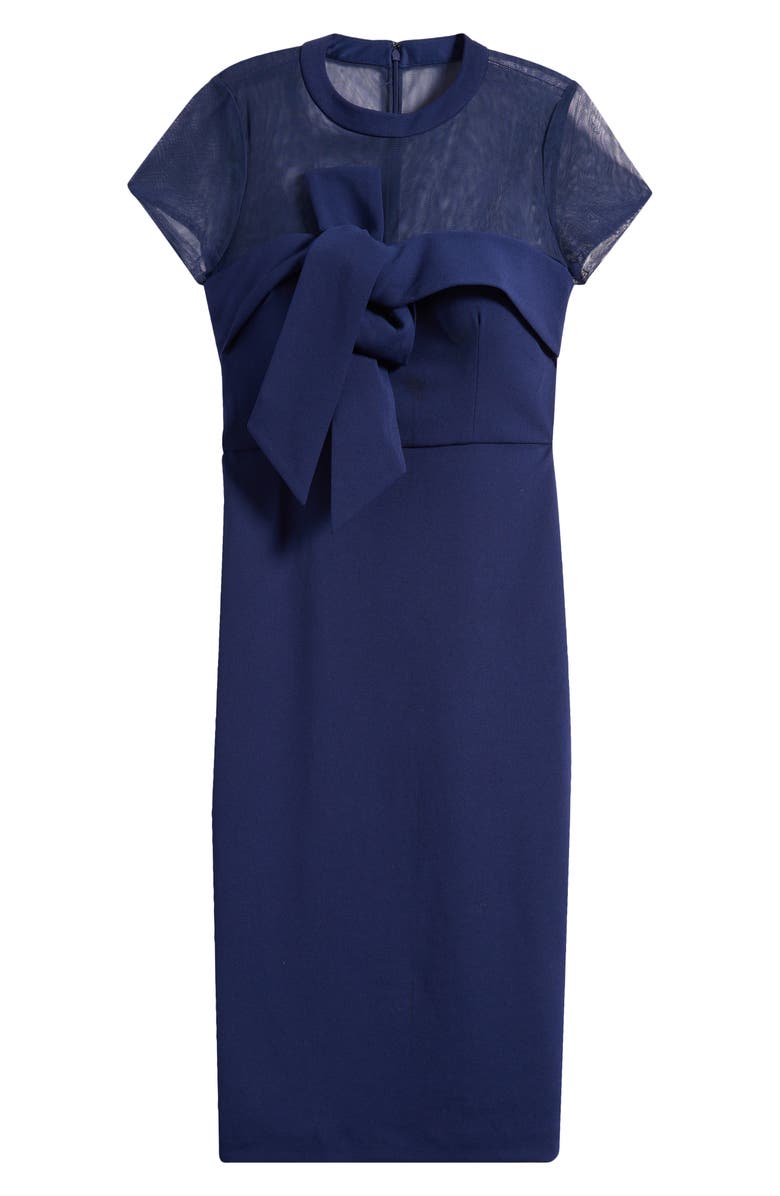 JS Collections Roselle Bow Detail Cocktail Midi Dress, Alternate, color, Navy