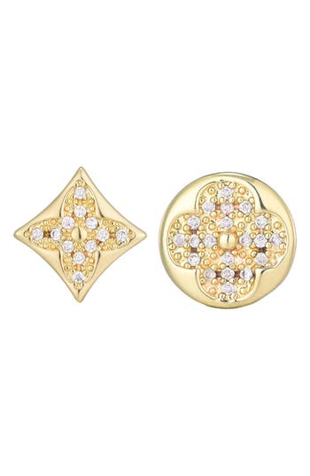 Adornia 14k Gold Plated Mismatched Cz Clover Stud Earring Pair In Gold