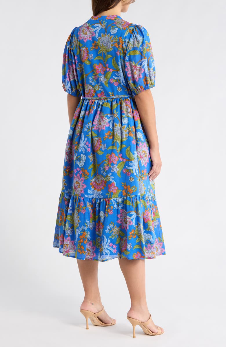 SUGARLIPS Sunlit Floral Beth Button-Up Cotton Midi Dress, Alternate, color, Cobalt-Multi