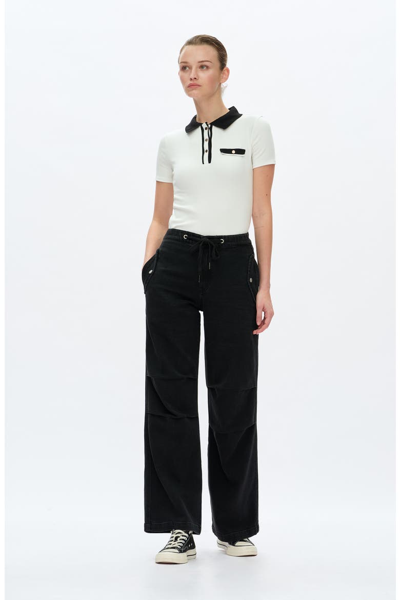 High Waist Raw Hem Wide Leg Jeans, Alternate, color, BLACK