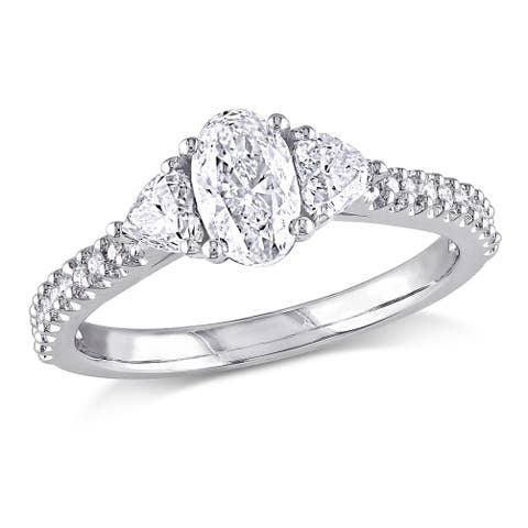 Diamond Oval Heart 3-Stone Engagement Ring 14k