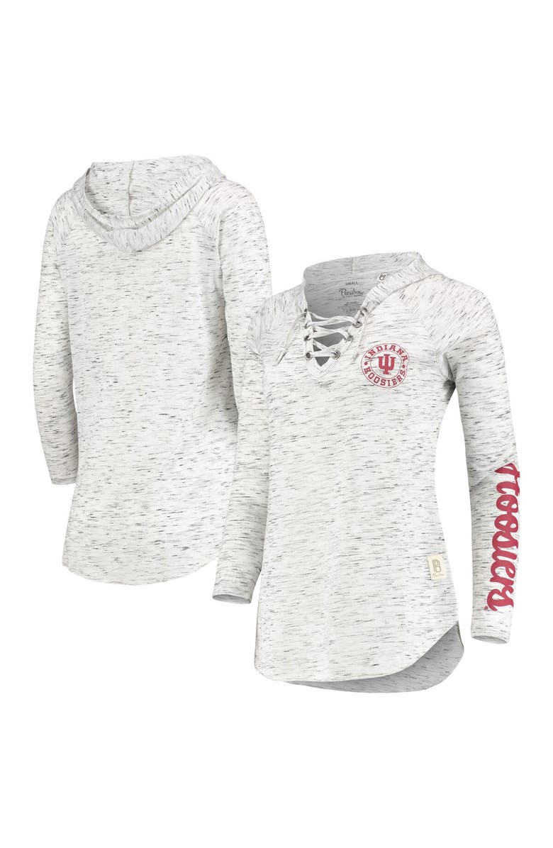 PRESSBOX Women's Pressbox Gray Indiana Hoosiers Space Dye Lace-Up V-Neck Long Sleeve T-Shirt, Main, color,
